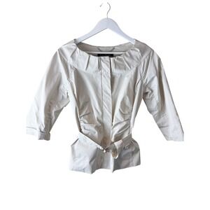 Lida Baday Womens Off White Belted Portrait Neck Silk Lined Jacket Size 8 Canada